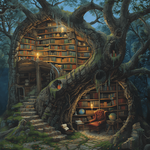 Ancient Woods Papyrus — Spiraling Bookshelves Cross Stitch Pattern (PDF + XSD) - Cross Stitch Pattern - LOSKUTOK