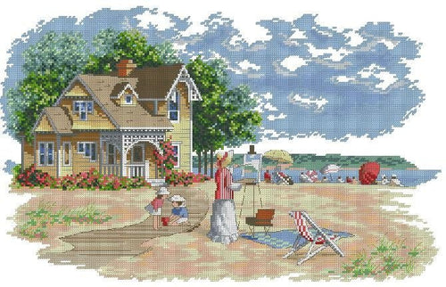 Artist on the seashore Cross Stitch Pattern (PDF + XSD) - Cross Stitch Pattern - LOSKUTOK