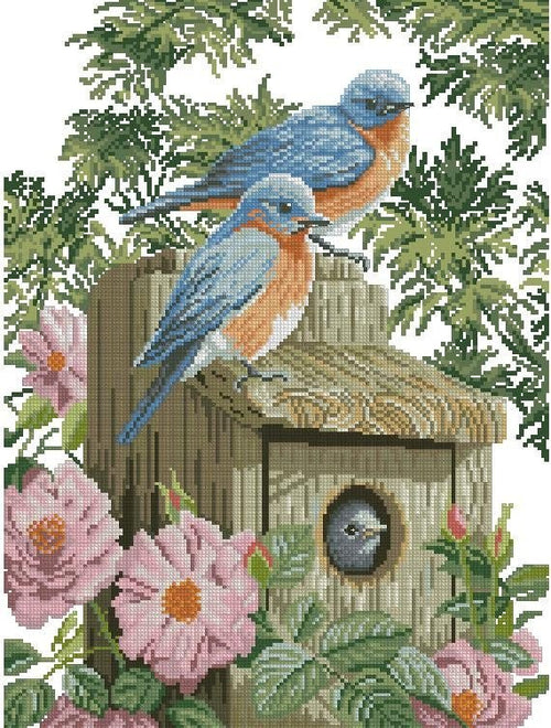 Birds in spring Cross Stitch Pattern (PDF + XSD) - Cross Stitch Pattern - LOSKUTOK