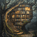 Enchanted Archive in the Old Oak — Mystical Bookscape Cross Stitch Pattern (PDF + XSD) - Cross Stitch Pattern - LOSKUTOK