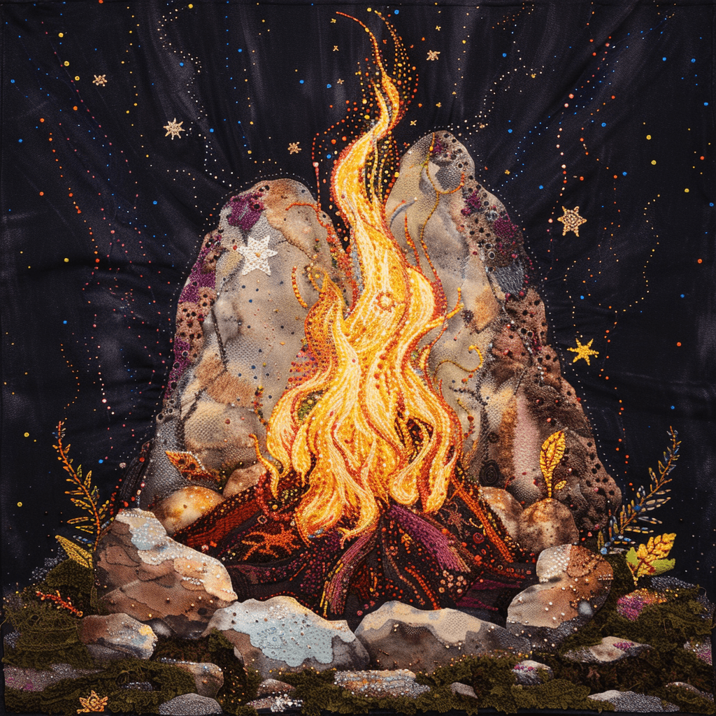 Evening Magic. Bonfire under the Rock Cross Stitch Pattern (PDF + XSD) - Cross Stitch Pattern - LOSKUTOK