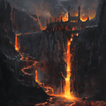 Fiery Cascade — Obsidian Fortress Cross Stitch Pattern (PDF + XSD) - Cross Stitch Pattern - LOSKUTOK