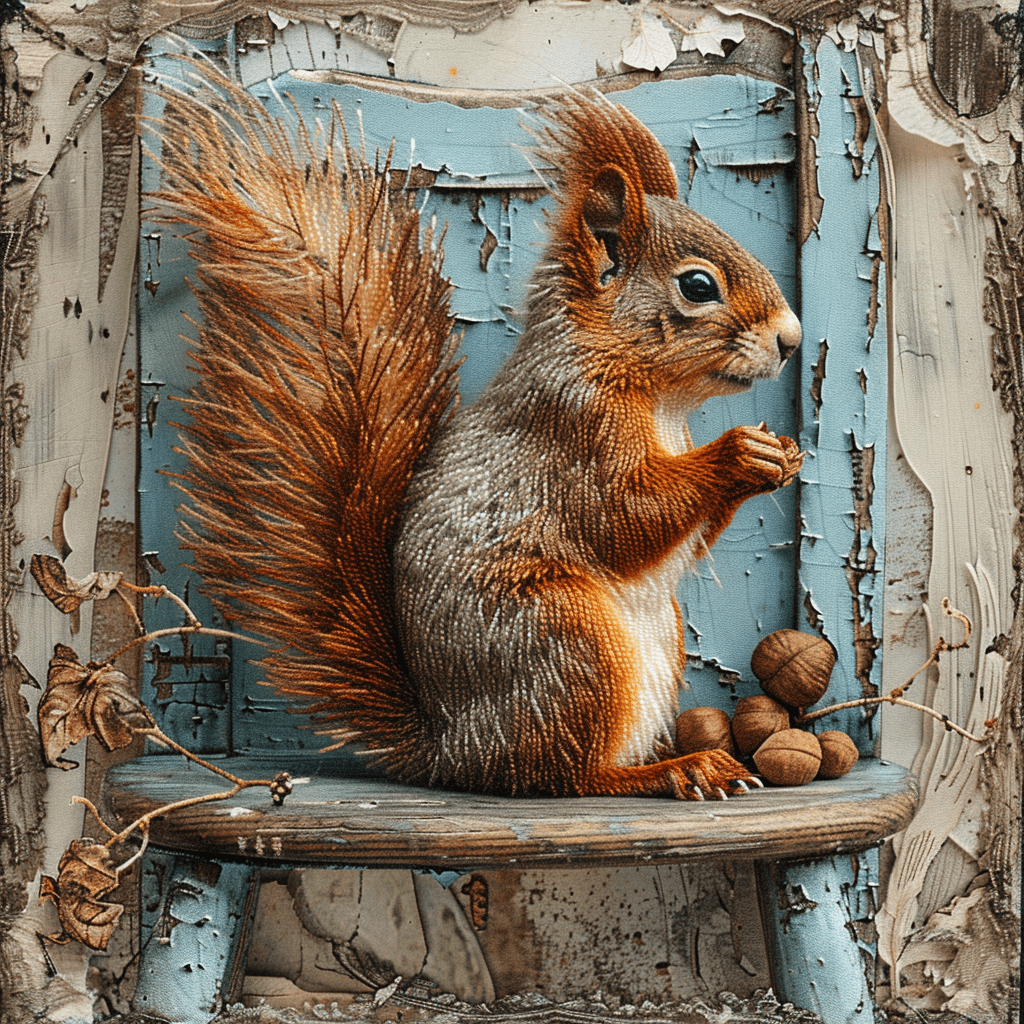 Forest Dwellers. A Squirrel on a Chair Cross Stitch Pattern (PDF + XSD) - Cross Stitch Pattern - LOSKUTOK