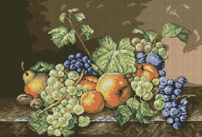 Gifts of summer: grapes and apples Cross Stitch Pattern (PDF + XSD) - Cross Stitch Pattern - LOSKUTOK
