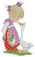 Girl with a goose Cross Stitch Pattern (PDF + XSD) - Cross Stitch Pattern - LOSKUTOK