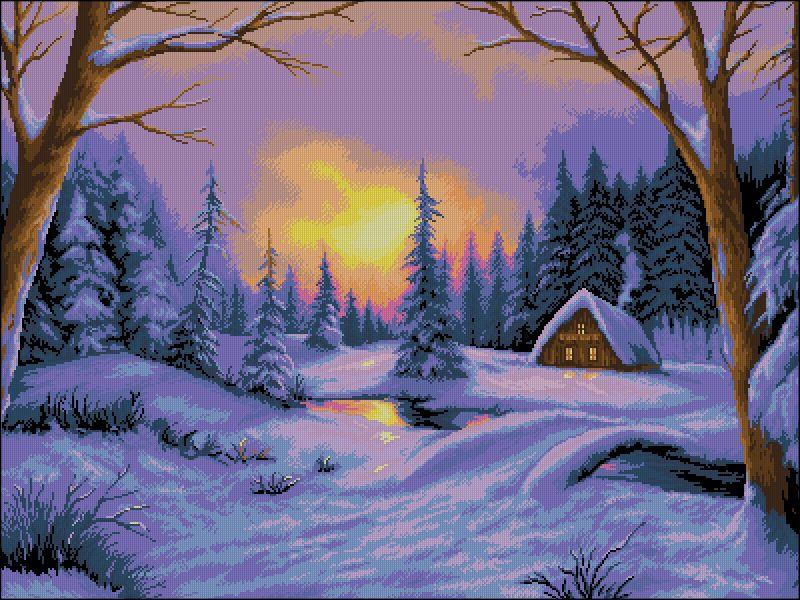 Winter Evening in the Forest Cross Stitch Pattern (PDF + XSD)