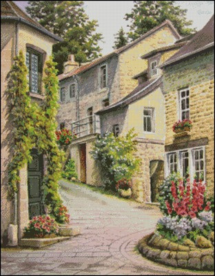 French Village Alley Cross Stitch Pattern (PDF + XSD)