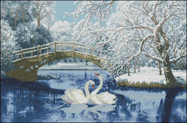 White Swans on the Pond Cross Stitch Pattern (PDF + XSD)