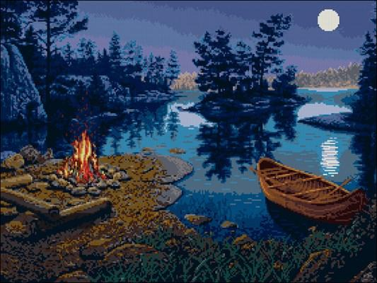 Living Fire by the Lake Cross Stitch Pattern (PDF + XSD)
