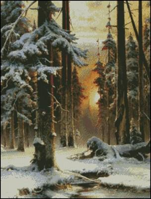 Winter Sunset in the Forest Cross Stitch Pattern (PDF + XSD)