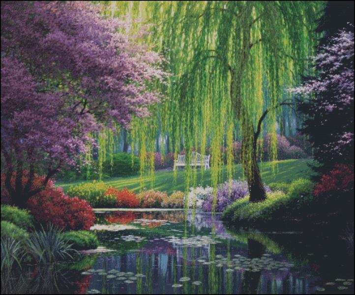Weeping Willow Garden Cross Stitch Pattern (PDF + XSD)