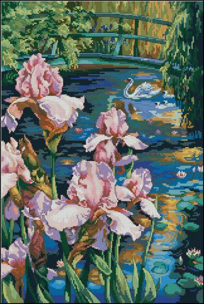 Irises and Swans Cross Stitch Pattern (PDF + XSD)