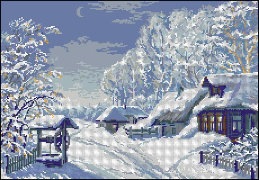 Winter Village at Night Cross Stitch Pattern (PDF + XSD)
