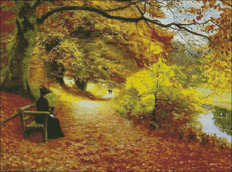 Autumn Park Alley Cross Stitch Pattern (PDF + XSD)