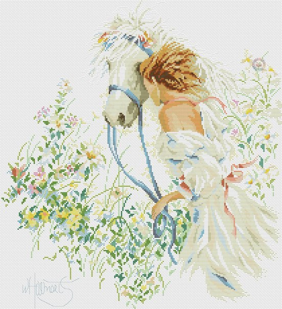 Girl with a Horse Cross Stitch Pattern (PDF + XSD)