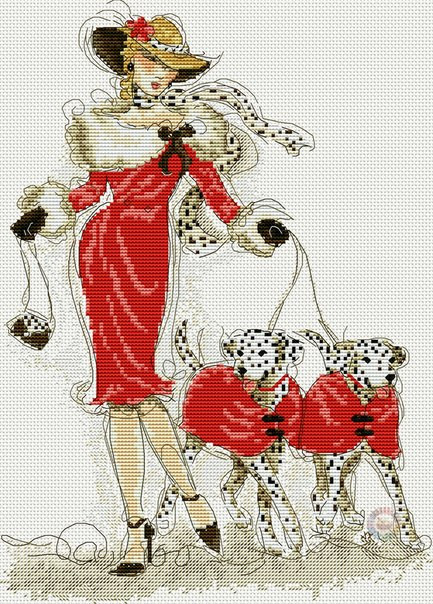 Lady with Dalmatians Cross Stitch Pattern (PDF + XSD)