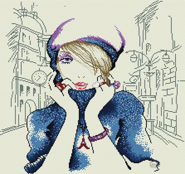 Paris Street Girl Cross Stitch Pattern (PDF + XSD)