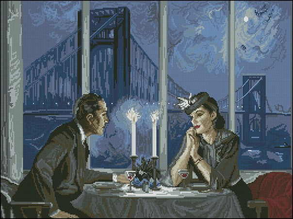 Romantic dinner Cross Stitch Pattern (PDF + XSD)