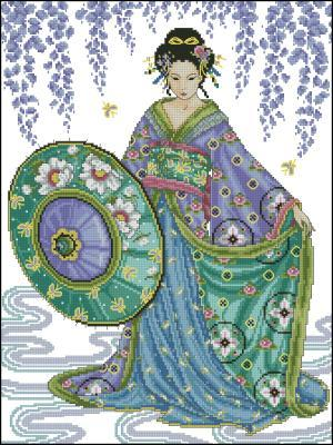 Geisha in the garden Cross Stitch Pattern (PDF + XSD)