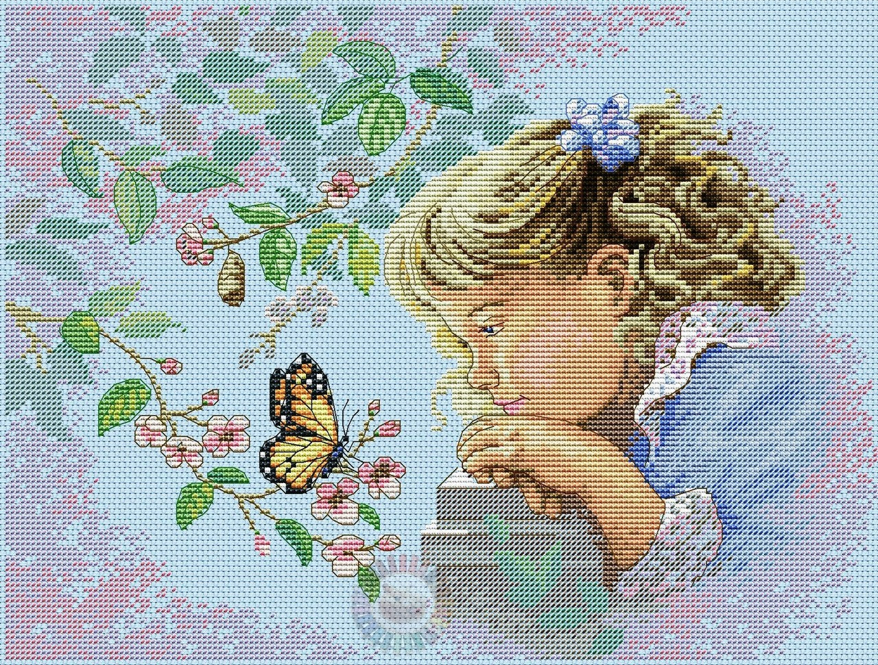 Girl Spring Cross Stitch Pattern (PDF + XSD)