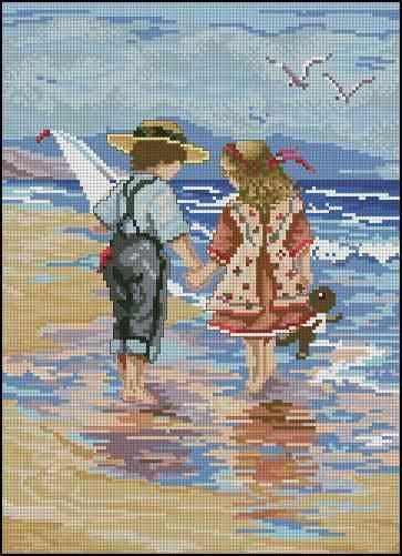 A Walk by the Sea Cross Stitch Pattern (PDF + XSD)