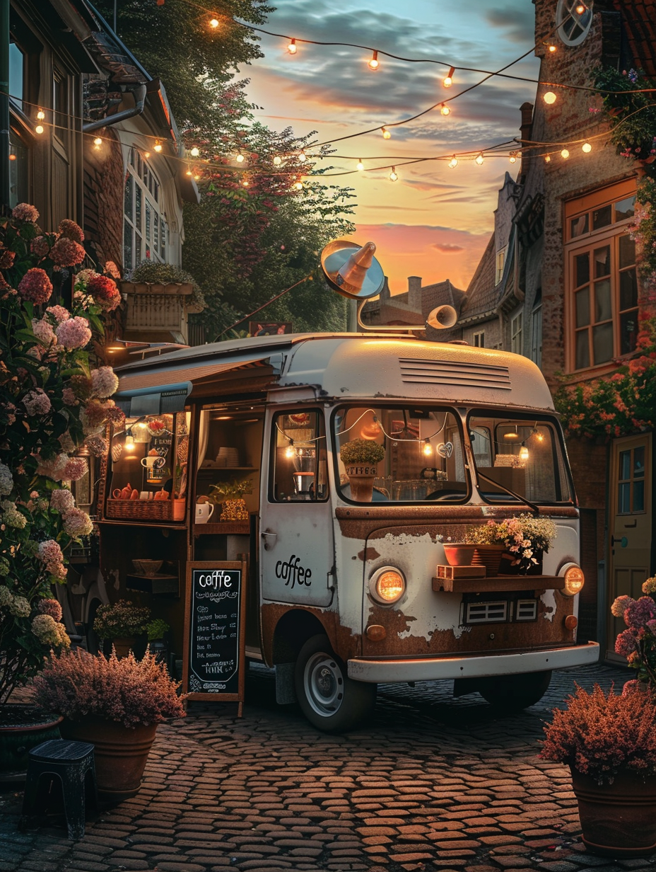 Cozy coffee shops of the world. Van Cross Stitch Pattern (PDF + XSD)