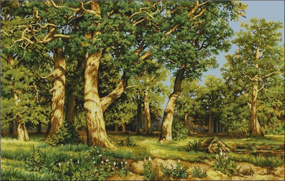 Oak Grove Landscape Cross Stitch Pattern (PDF + XSD) - Cross Stitch Pattern - LOSKUTOK