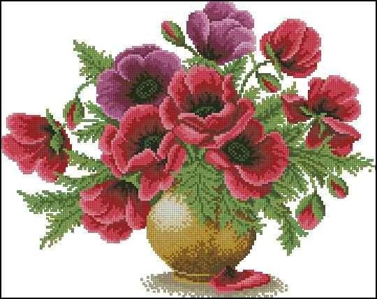 Poppies in a jug Cross Stitch Pattern (PDF + XSD) - Cross Stitch Pattern - LOSKUTOK
