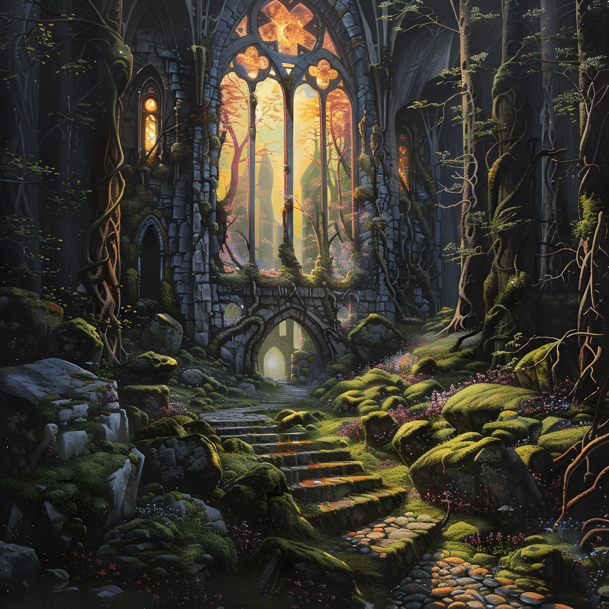 Sanctuary of Ancient Trees — Gothic Nature Landscape Cross Stitch Pattern (PDF + XSD) - Cross Stitch Pattern - LOSKUTOK