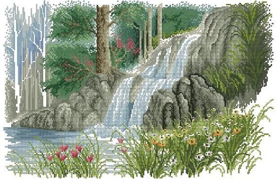 Waterfall Cross Stitch Pattern (PDF + XSD) - Cross Stitch Pattern - LOSKUTOK