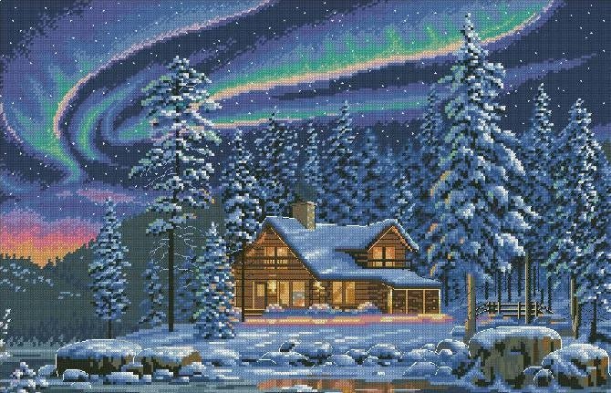 Winter fairy tale with the northern lights Cross Stitch Pattern (PDF + XSD) - Cross Stitch Pattern - LOSKUTOK